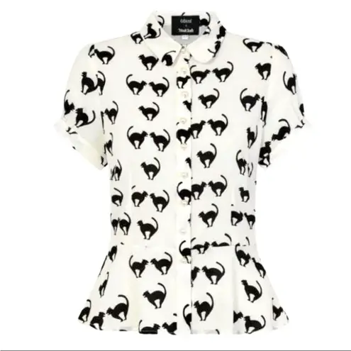 Collectif x ModCloth Mary Grace Meooow Blouse Halloween Spooky Cats size 14/L White Size L