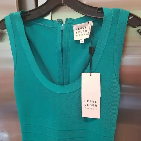 Herve Leger ππ Scooped Sleeveless A-Line Bandage Dress ~ Turquoise XS NWT