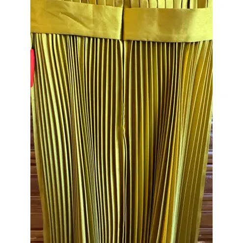 Mac Duggal Pleated Midi Dress Chartreuse Belted V Neck Size 6 NWT - Image 7