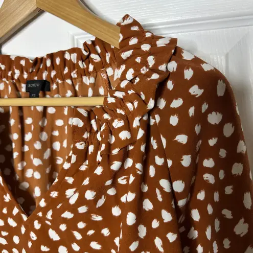 J. Crew Drapey Ruffleneck Top in Brushstroke Printed 365 Crepe XS Orange