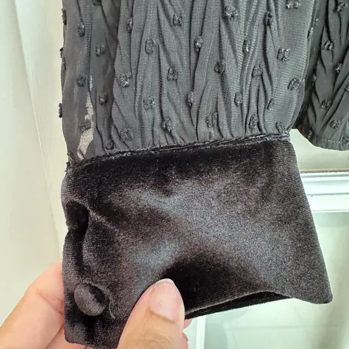 Mare Mare Women’s Hunt Velvet Sheer Polka Dot Blouse Black Size Medium M