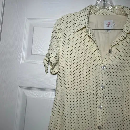 The Nines by Hatch Polka Dot Midi Dress Short Sleeve Cream Green Size S casual Yellow