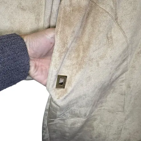 Gretchen Scott Women's Coat Faux Suede Gold Accents Pockets Size 14 NWT Tan