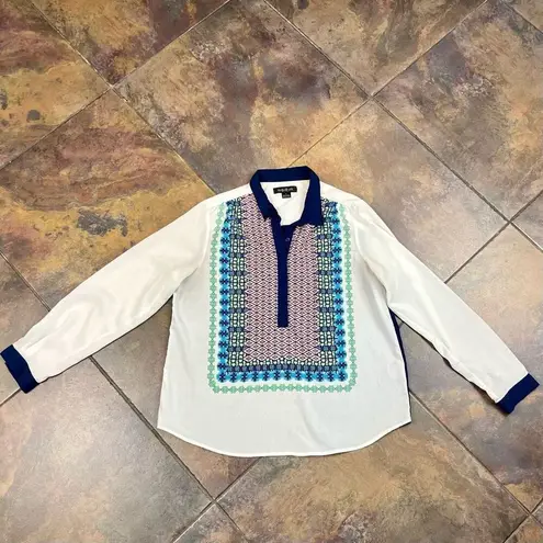 August Silk 1/2 Button Long Sleeve Blouse Large