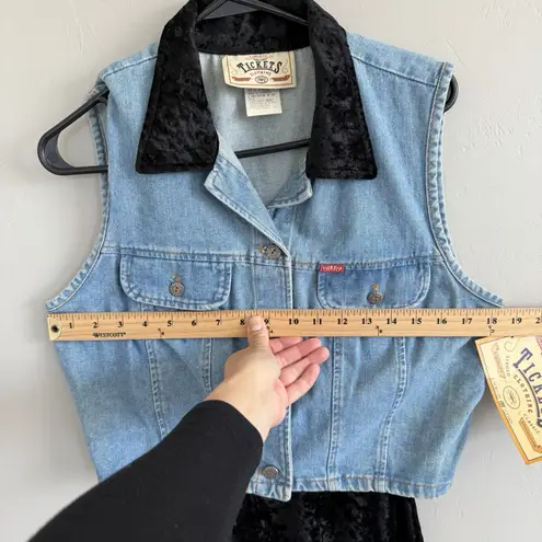 NWT Vintage 90s Tickets Clothing Western 2 Piece Crushed Velvet Dress Denim Vest Black