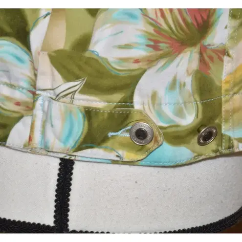 Sunset Cove Ladies L Lightweight Button Front Jacket Tropical Floral Vacation Green Size L