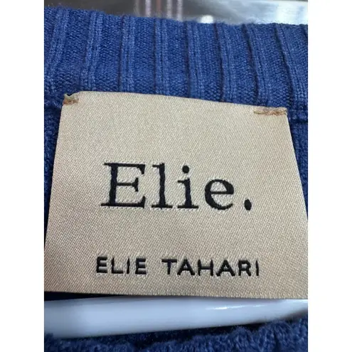 Elie Tahari Blue Cable Knit Puff Sleeve Sweater Size L