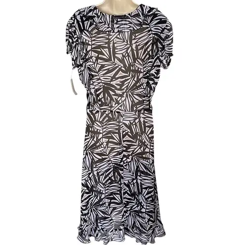 Covington NWT ~ Black & White Chiffon Wrap Ruffle Midi Dress ~ Women's Size 10