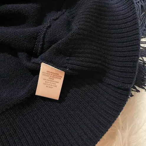 Milly Wool Fringe Sweater in Navy Blue Medium