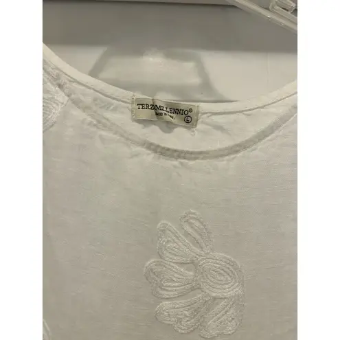Terzo Millennio Made In Italy White 100% Linen Lagenlook Tunic Top Women Size L Size L