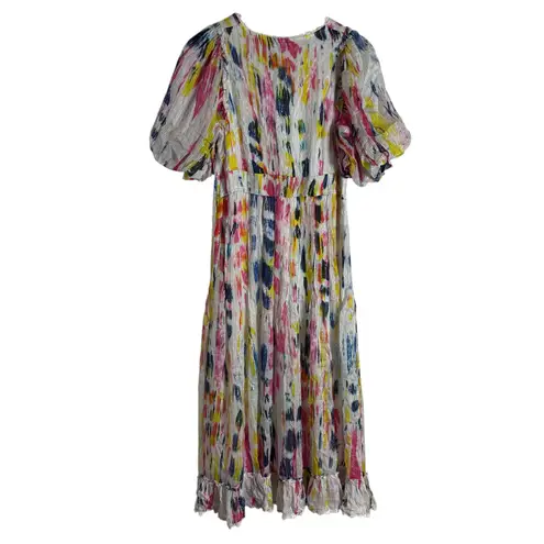 Hemant and Nandita Jorah Multicolor Tie Dye Print V-Neck Puff Sleeve Midi Dress S