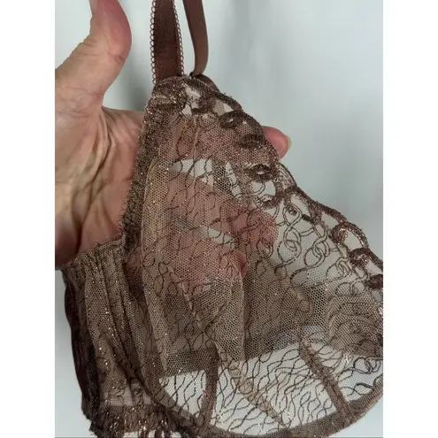 Savage X Fenty unlined sheer metallic bronze lace bra size 38C Brown