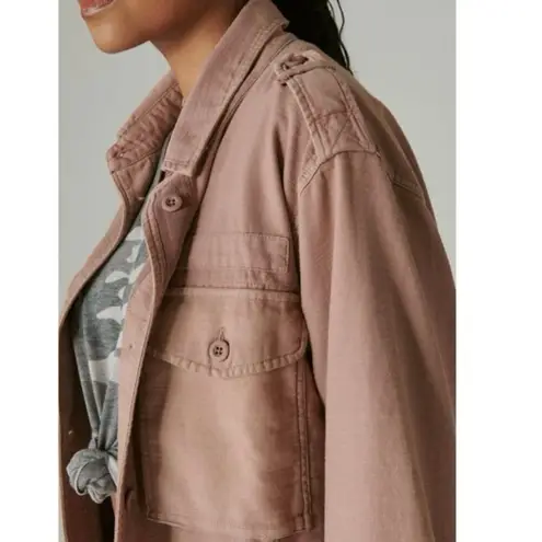 Lucky Brand  Cropped Twill‎ Utility Jacket in Mauve Size XS Button Front Pockets