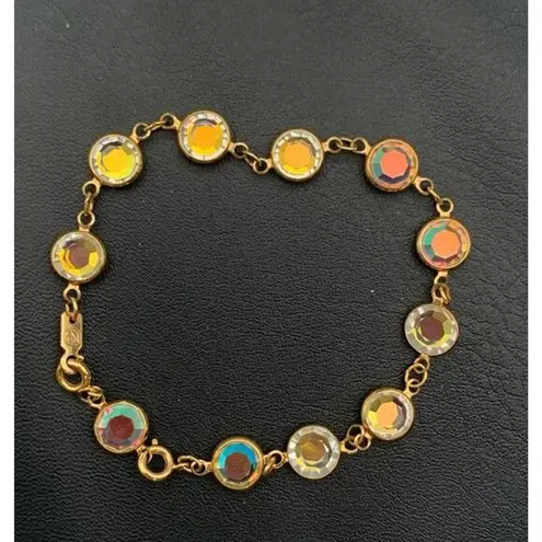 Swavorski Vintage SWAROVSKI Swan Tag AB Aurora Borealis Crystal Goldtone Bracelet