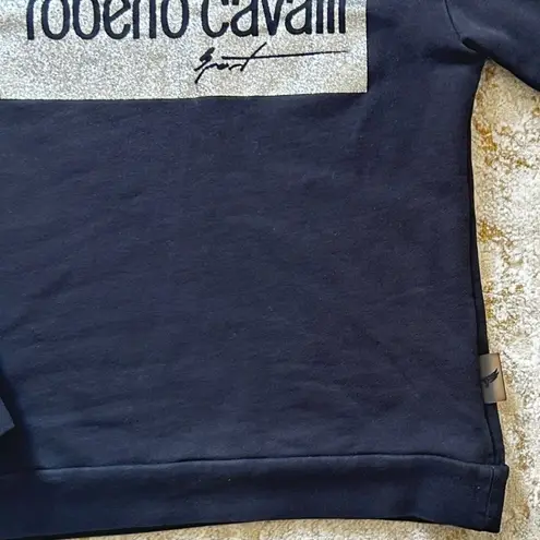 Roberto Cavalli Roberto Cavalli Sport Metallic Logo Pullover Crew Neck Black Sweatshirt- XS