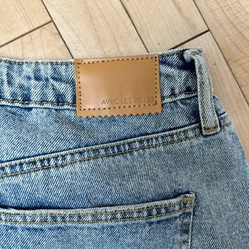 Avec Les Filles Acid Wash Distressed Destroyed Wide Leg Denim Jeans Size 29