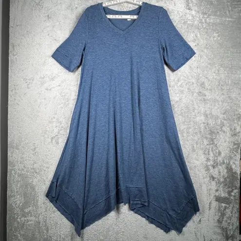 LOGO By Lori Goldstein Logo Lounge by Lori Goldstein Dress Blue V-Neck Handkerchief Hem Jersey Casual