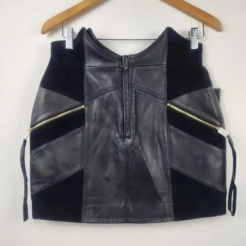 Retrofete Fae Patchwork Skirt Black Lamb Leather Goat Suede Size Medium NWT