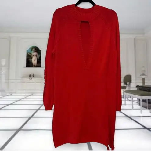 Somedays Lovin Cloudy Nights Keyhole Knit Sweater Dress in Tangerine π