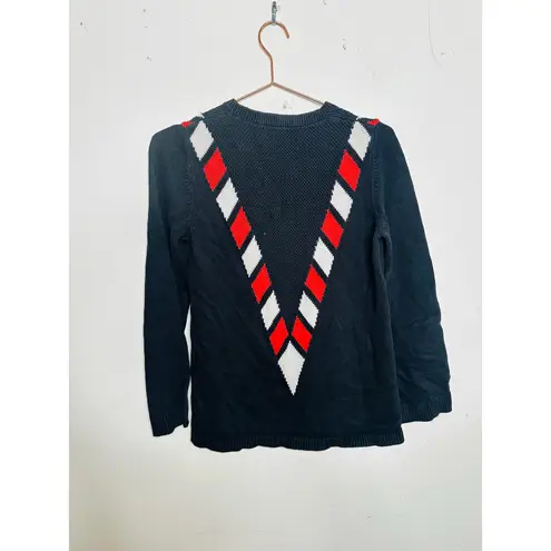 VICTOR GLEMAUD Black Red White Candy Detail Cotton Cashmere V Front Sweater S