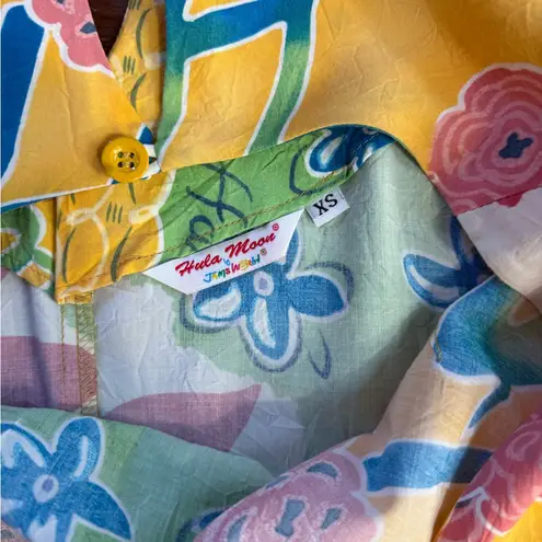 Jams World Hula Moon Colorful Hawaiian Floral Print Mini Dress ~ Size XS 💚🍄