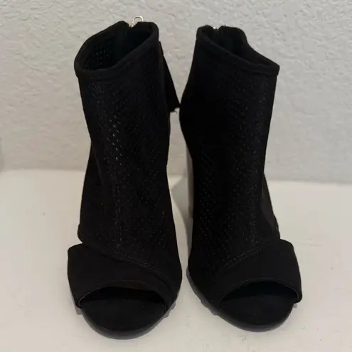 Celia Paola Black Wedge Heel Ankle Bootie Open Toe Cutouts Size 6.5