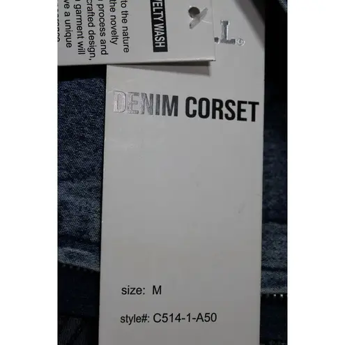 NWT Womens THRILL Jeans Denim Corset Blue Denim Silver Hardware Crop Top Size M Size M
