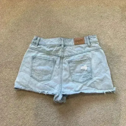 Superdry Vintage  light wash distressed high rise jean shorts in size 29