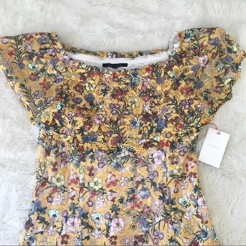 Alex Marie  Off The Shoulder Lace Midi Dress Floral Print Yellow Size 6 New