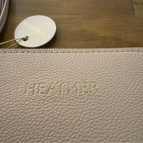 “Heather” Wristlet Clutch Pouch NWT Heather Engraved Pink