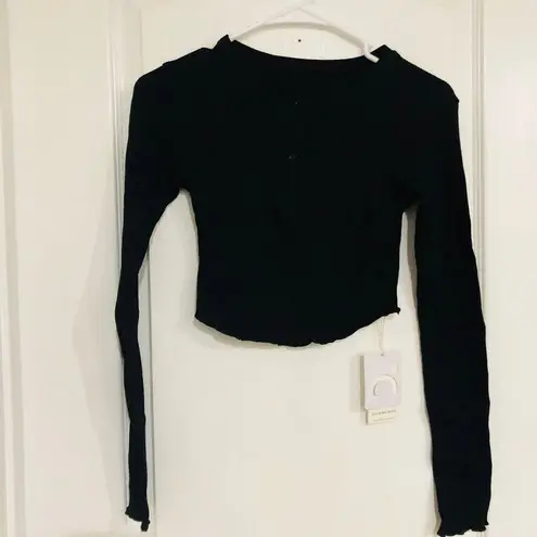 Commense Women's Henley Top Knit Slim Fit Stretch Long Sleeve Black Size XS NWT