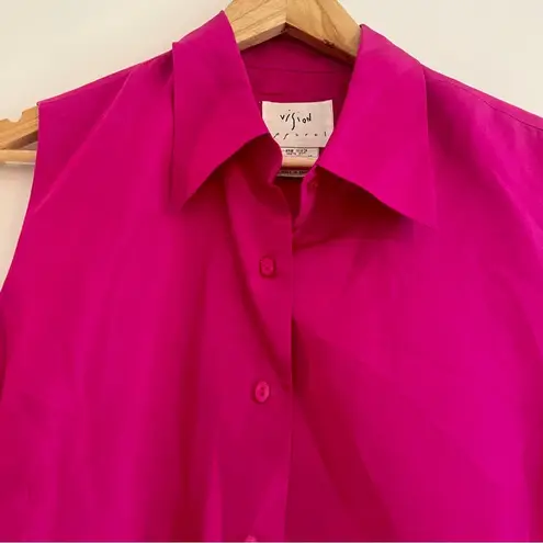Vision Apparel Pink Silk Button Down Sleeveless Top with Sequin Details Size 12
