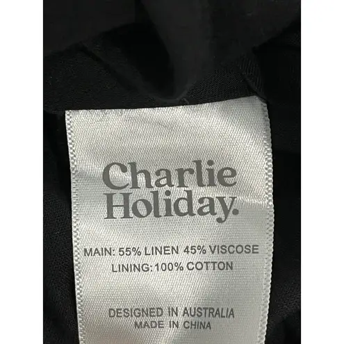 Charlie Holiday Black Puff Sleeve Tie Front Mini Dress XS Smocked Back Cutout