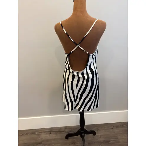 Josie by Natori Zebra Print Silk Kimono Robe Slip Dress Set Womens XS Black