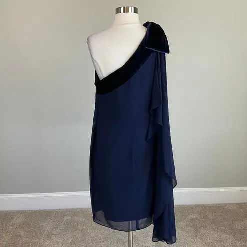 Ralph Lauren  Women's Cocktail Dress Size 4 Blue Chiffon One Shoulder Shift