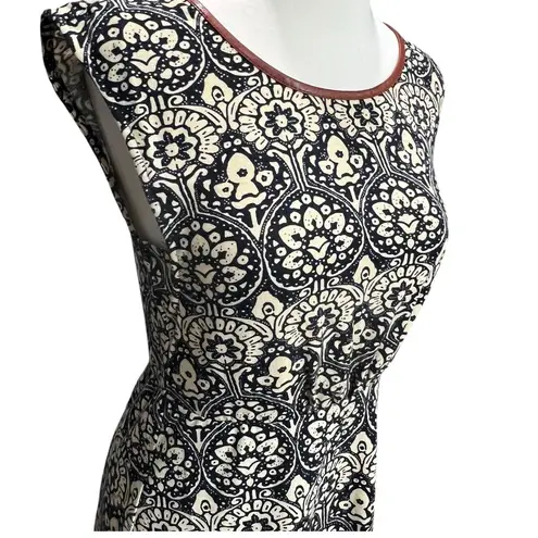 THML Dress S Black Cream Floral Sleeveless Faux Leather Trim Boho Chic Modern