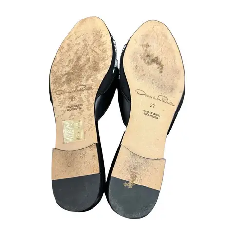 Oscar de la Renta Womens Black Canvas Bead Embroidered Mules Size 37