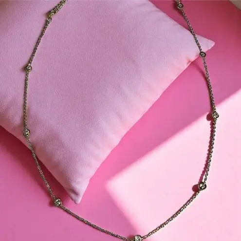 Gold Vermeil Sterling Silver Necklace With Cubic Zirconia Stones 18" Jewelry