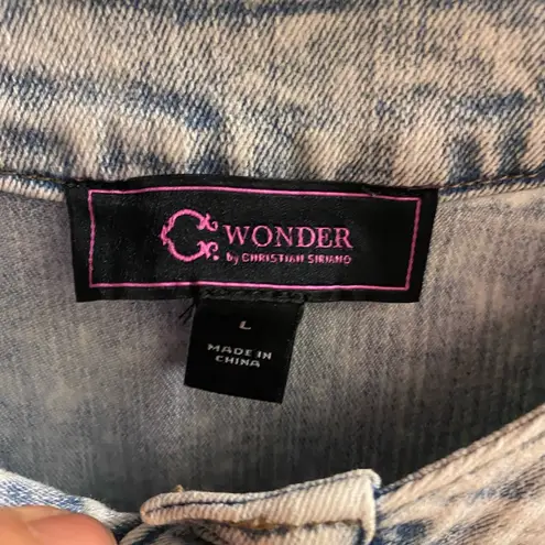 C Wonder Christian Siriano Womens Denim Button Down Shirt L Acid Wash Light Blue Size L