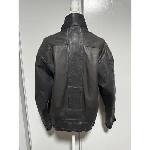 Vintage Weekends Genuine Leather Bomber Jacket Mens Size M Black Zip Up Collar Size M