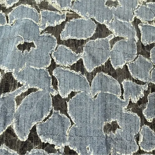 Anna Sui Floral Lace Denim Jacket Women’s Size Small Zip Front Collared