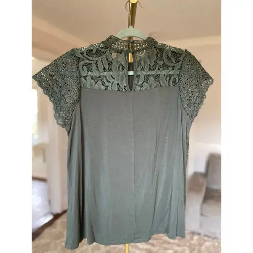 Cable & Gauge Green Lace Sleeve Blouse Forrest Fairy Renaissance Prairie Preppy