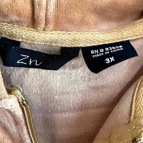 Vintage Y2K Velour Track Jacket Hoodie Tan Beige Neutral 3X