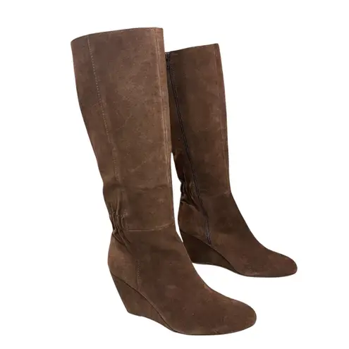 Seychelles Star of The Show Boots 10 Chocolate Suede Wedge Knee High Ruched