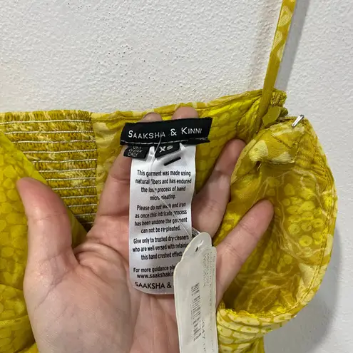 Saaksha & Kinni Bandhani Strapless Yellow Gown NWT Formal Maxi Dress XS