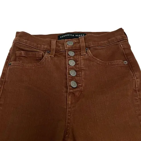 Veronica Beard Maera High Rise Brown Skinny Jeans Button Fly Brown Stone Size 24