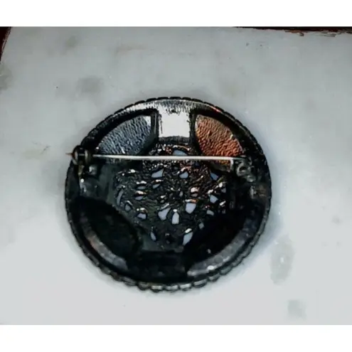 Vintage Miracle Celtic Blue Agate Pin Brooch Blue Round