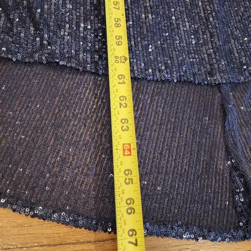 Mac Duggal 26552 v neck long sleeve SEQUINED KNOTTED WAIST MIDNIGHT NAVY GOWN 14