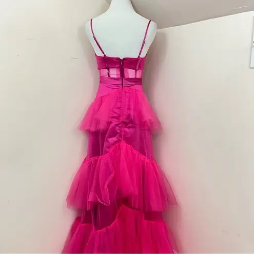 Fuchsia Pink Tulle Evening/ Prom Gown Corset Style Sheer S