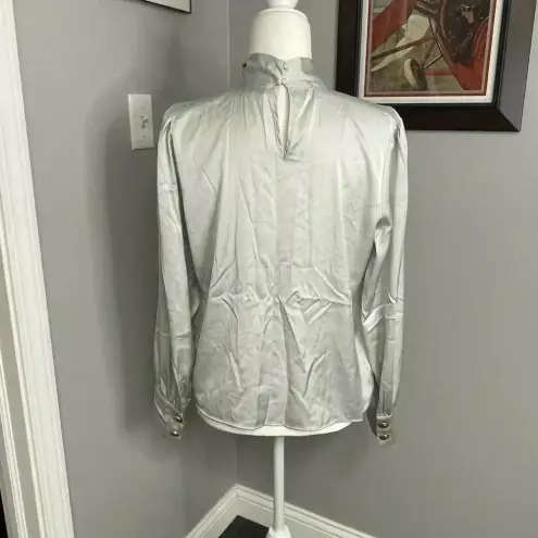 Joie  Silver Long Sleeve Key Hole Blouse High neck Size Medium Satin
